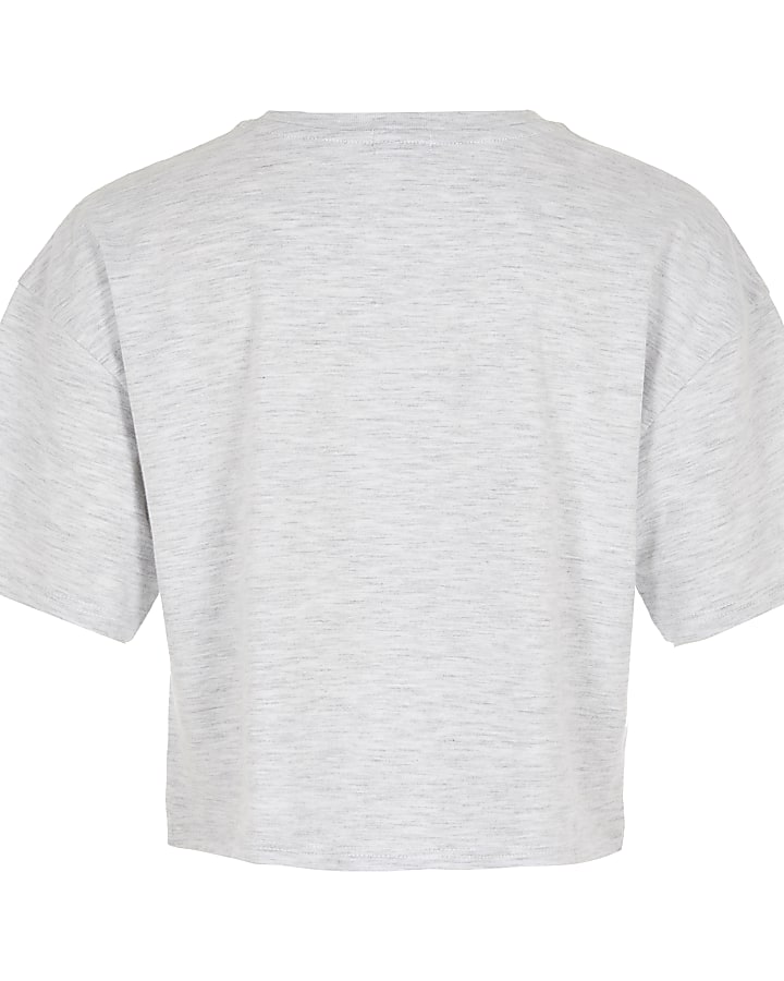 Girls grey diamante print cropped T-shirt