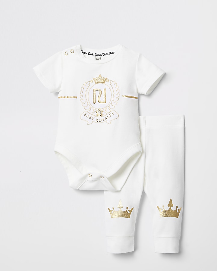 Baby cream 'royalty' bodysuit leggings outfit