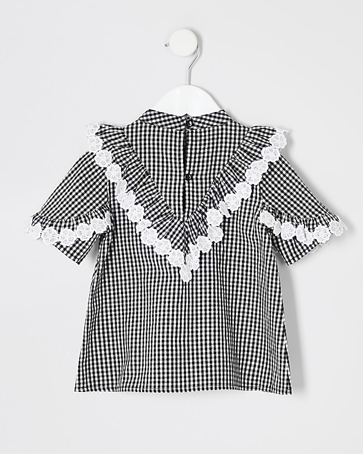 Mini girls black gingham check blouse