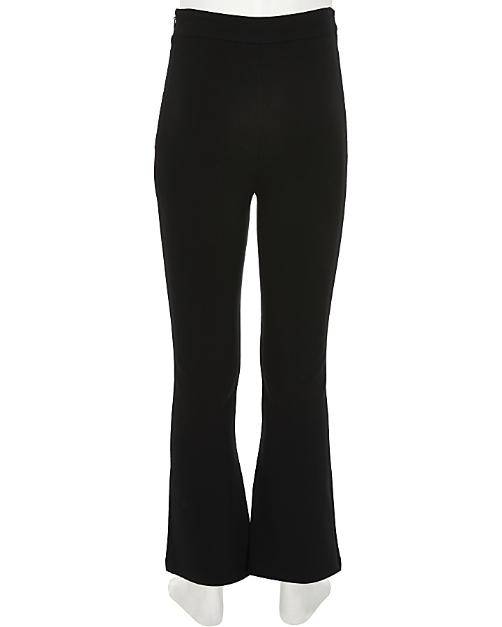 Girls black button front flare trousers