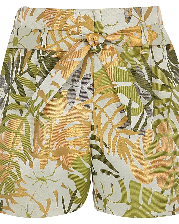 Girls green palm print shorts