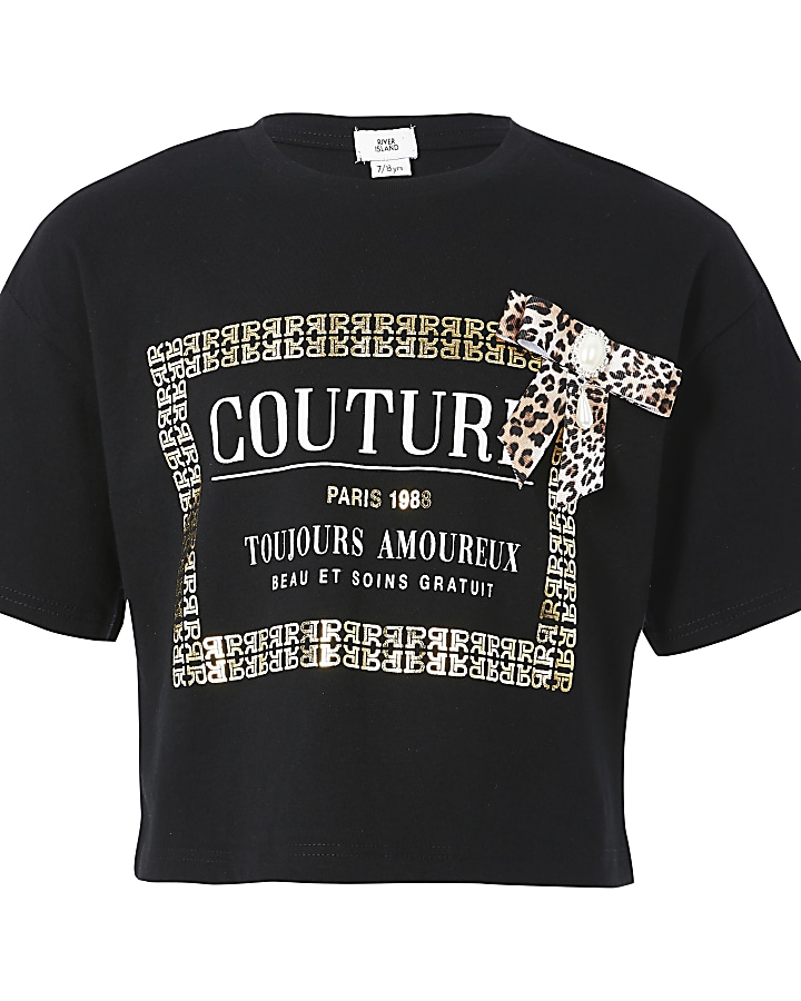 Girls black 'Couture' bow T-shirt