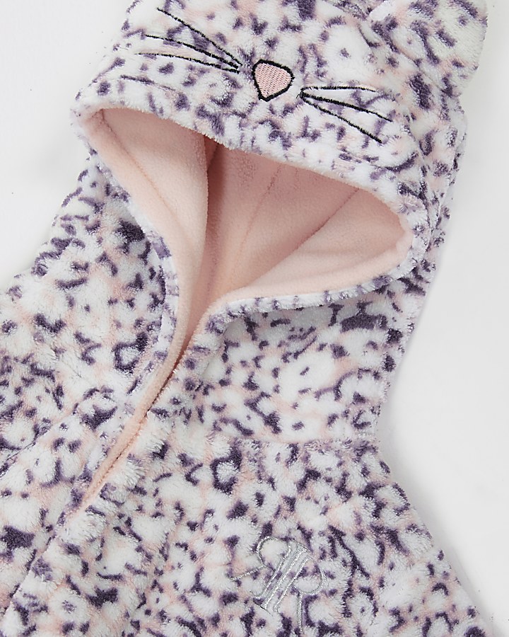 Girls purple animal print dressing gown