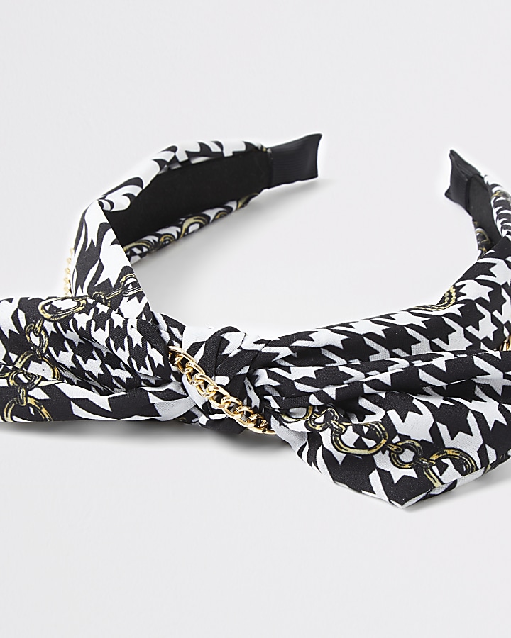Girls black dogtooth chain print headband