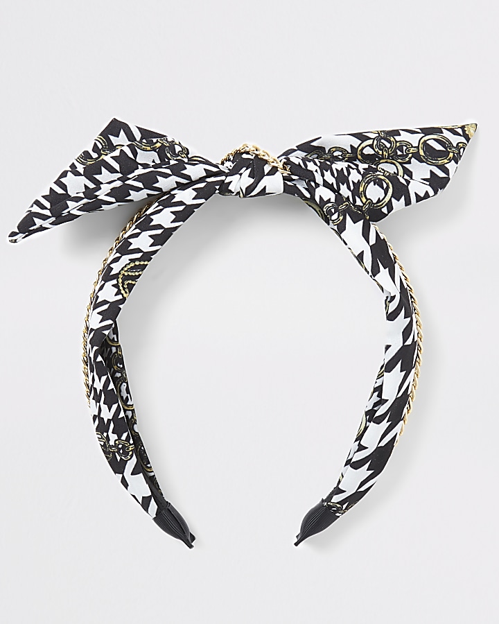 Girls black dogtooth chain print headband