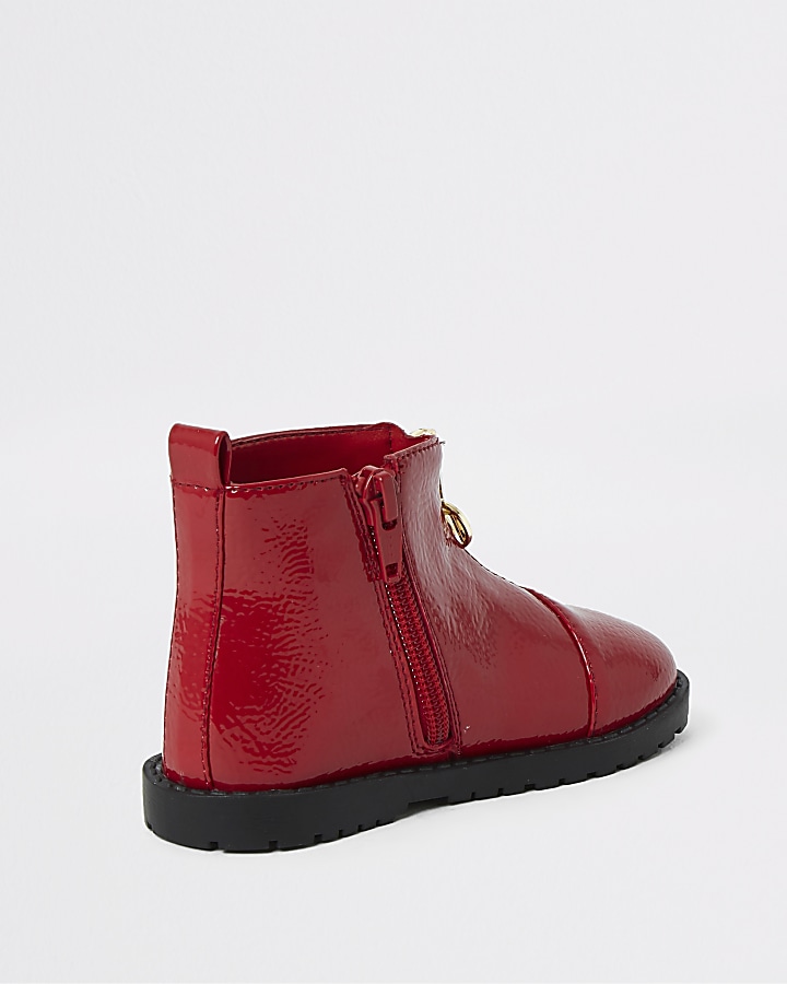 Mini girls red zip front boots
