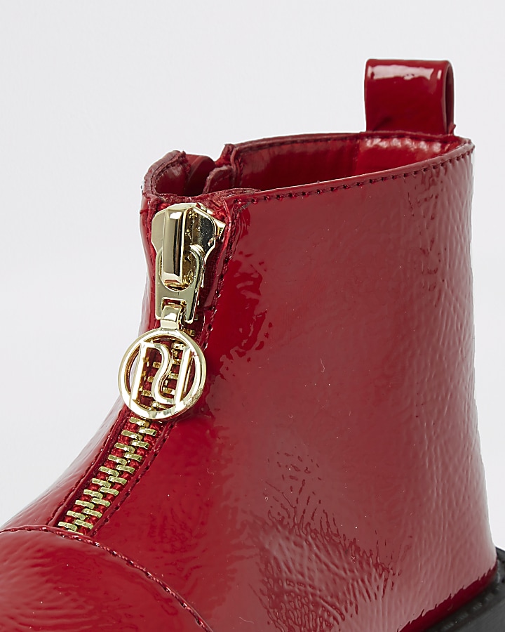 Mini girls red zip front boots