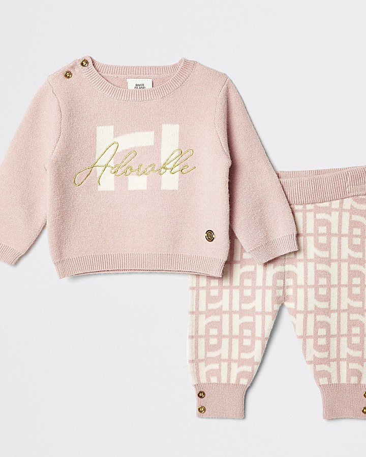 Baby pink 'Adorable' RI mono jumper outfit