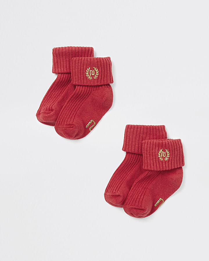 Baby red RI embroidered socks multipack