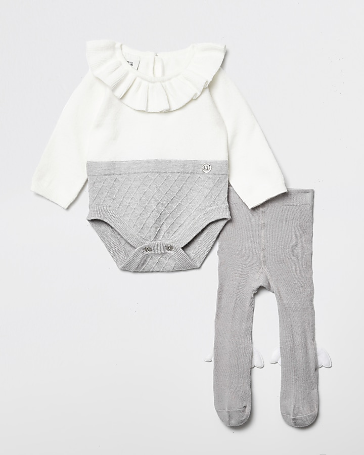 Baby grey RI frill neck baby outfit