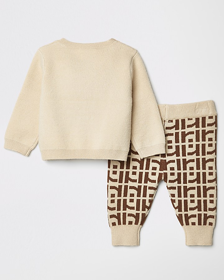 Baby beige RI monogram knitted jumper outfit