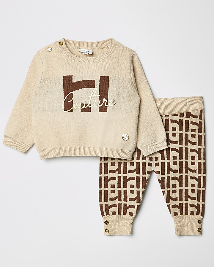 Baby beige RI monogram knitted jumper outfit