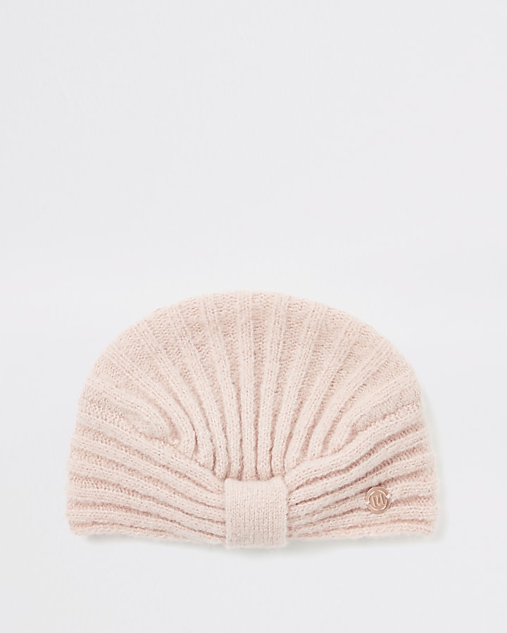 Baby pink rib knitted turban hat