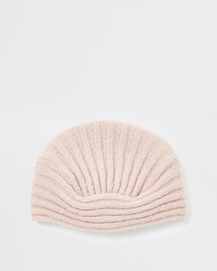 Baby pink rib knitted turban hat