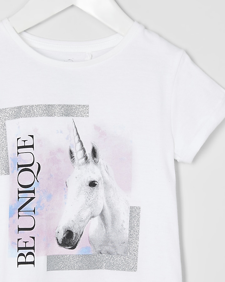 Mini girls 'be unique' unicorn print T-shirt