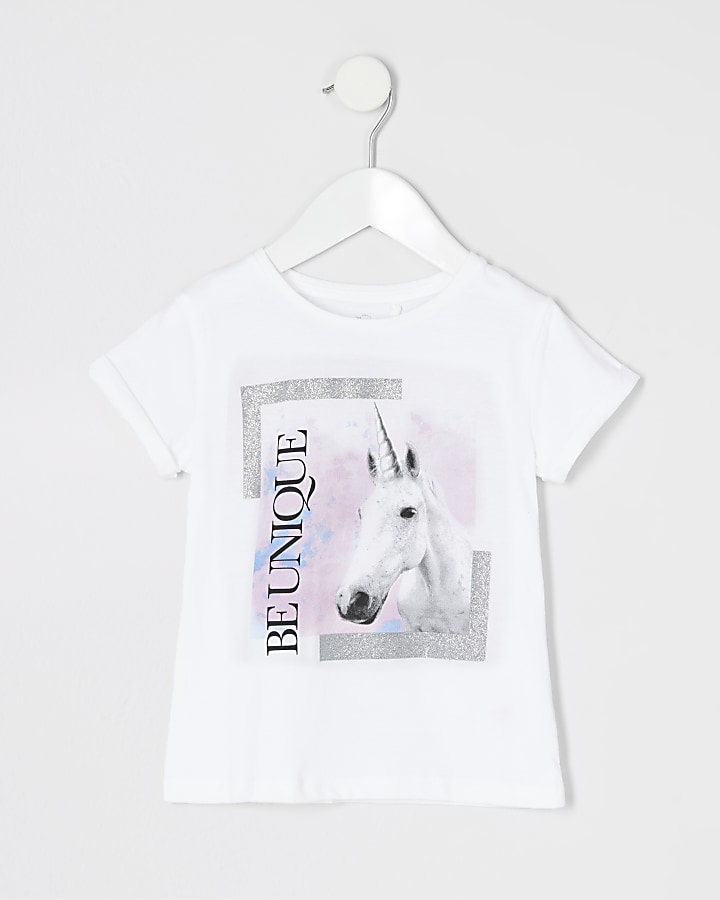 Mini girls 'be unique' unicorn print T-shirt