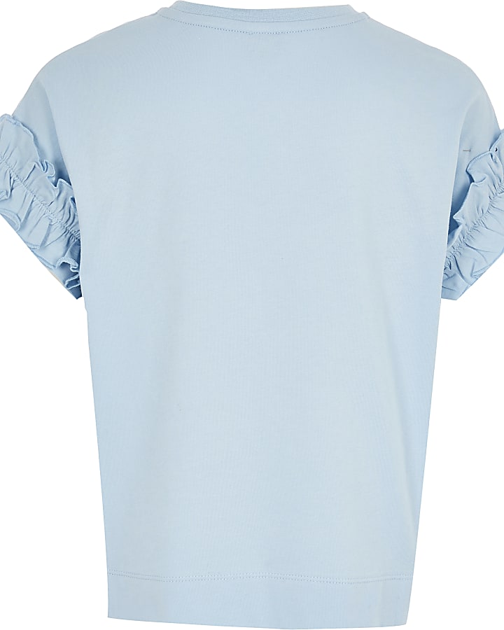 Girls blue diamante print T-shirt