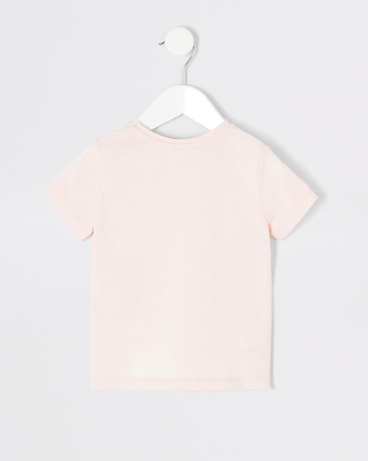Mini girls pink 'Lovely' print T-shirt