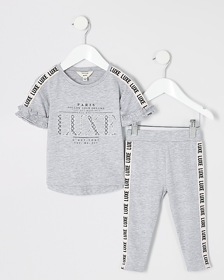 Girls grey 'Luxe' tape side T-shirt outfit