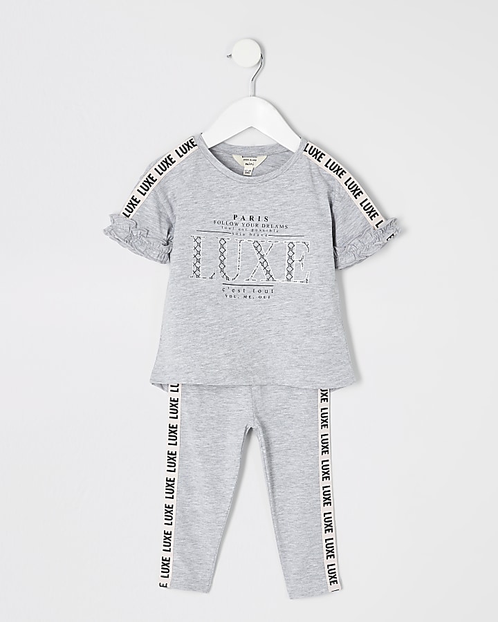 Girls grey 'Luxe' tape side T-shirt outfit