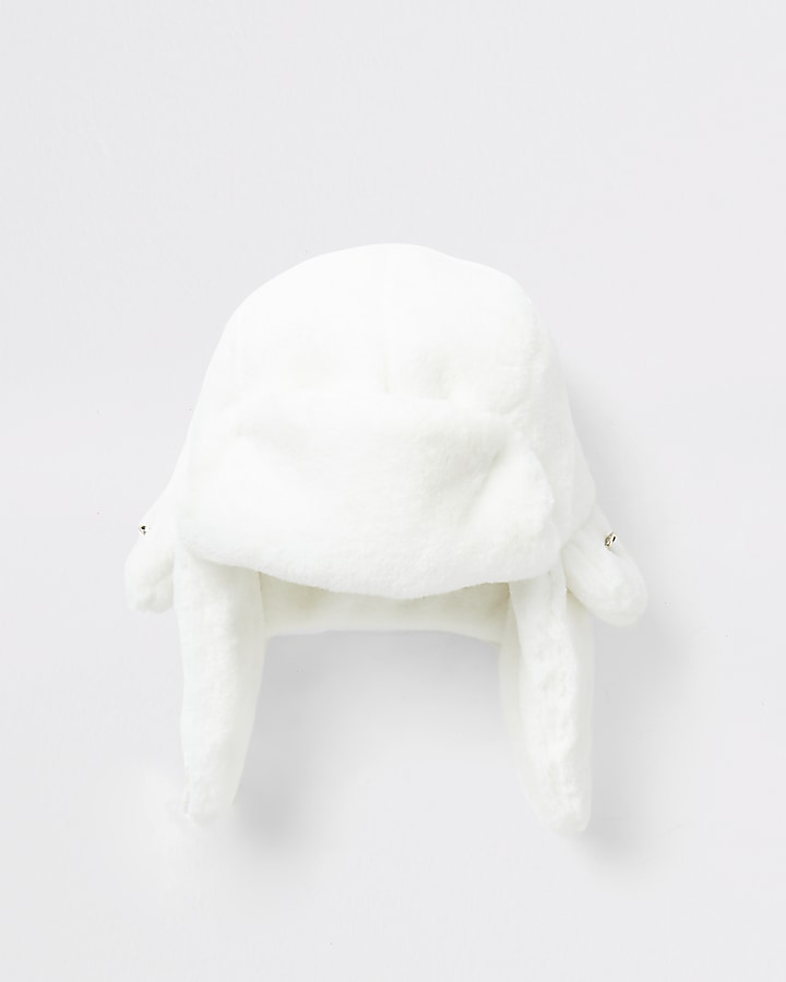 Mini girls white faux fur trapper hat