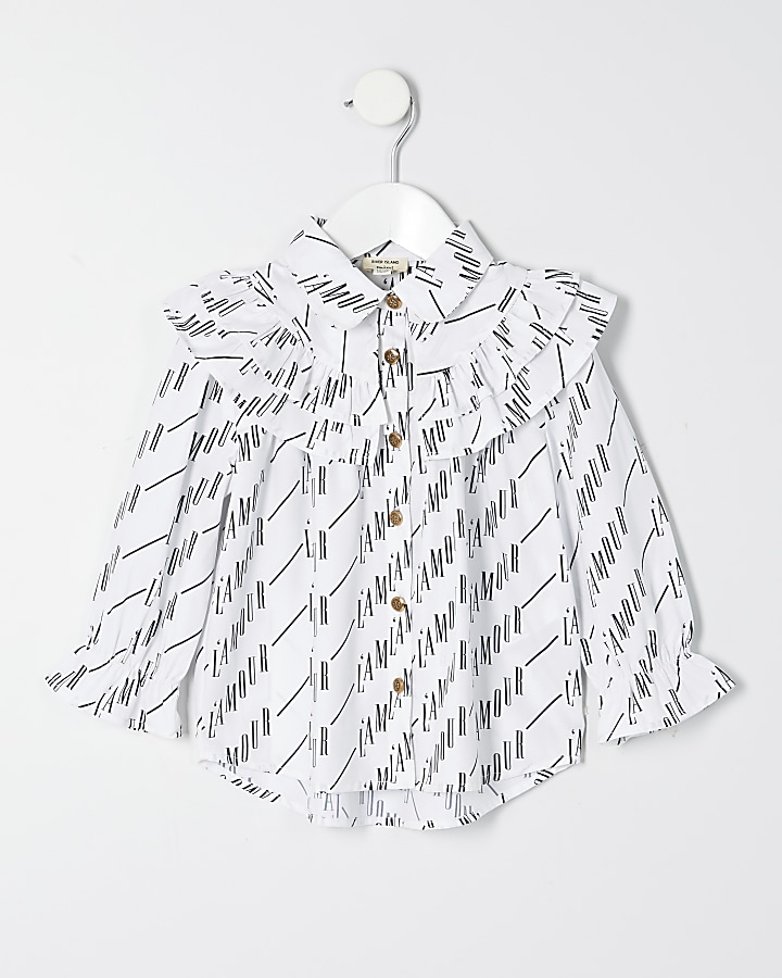 Mini girls white 'L'amour' print shirt
