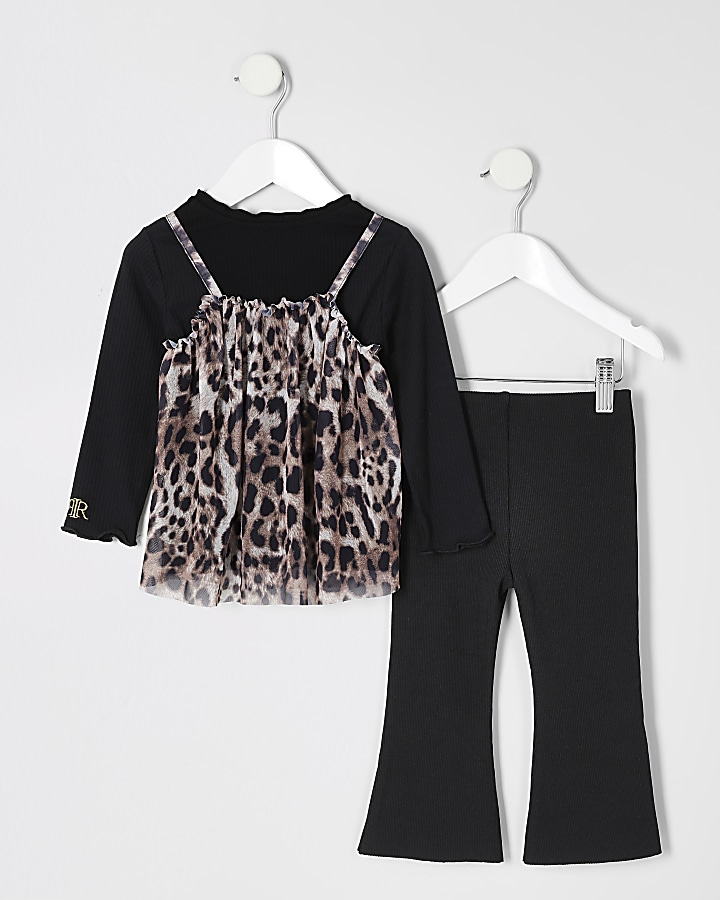 Mini girls black leopard mesh top outfit