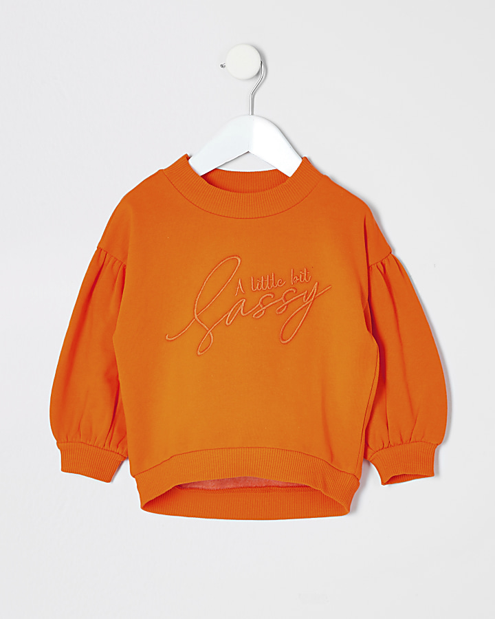 Mini girls orange printed sweatshirt