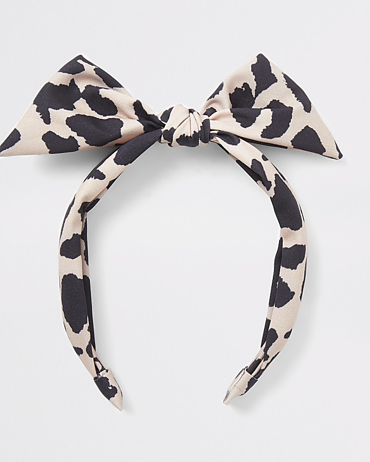 Girls light brown  leopard print bow headband