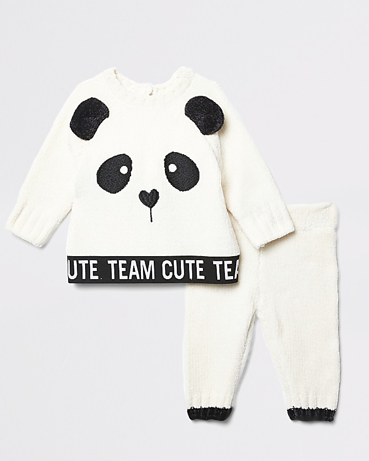 Baby cream panda chenillie jumper outfit