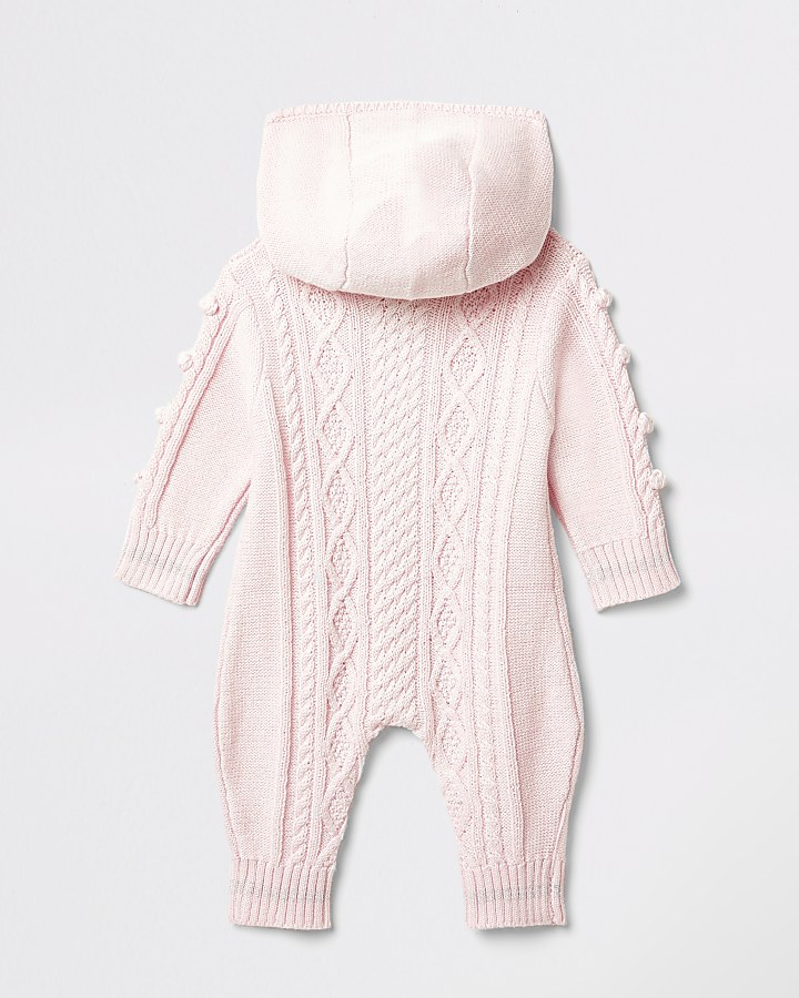 Baby pink knitted pom pom all in one
