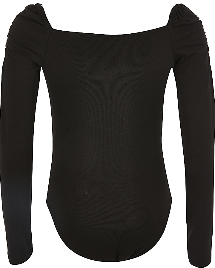 Black puff sleeve bodysuit