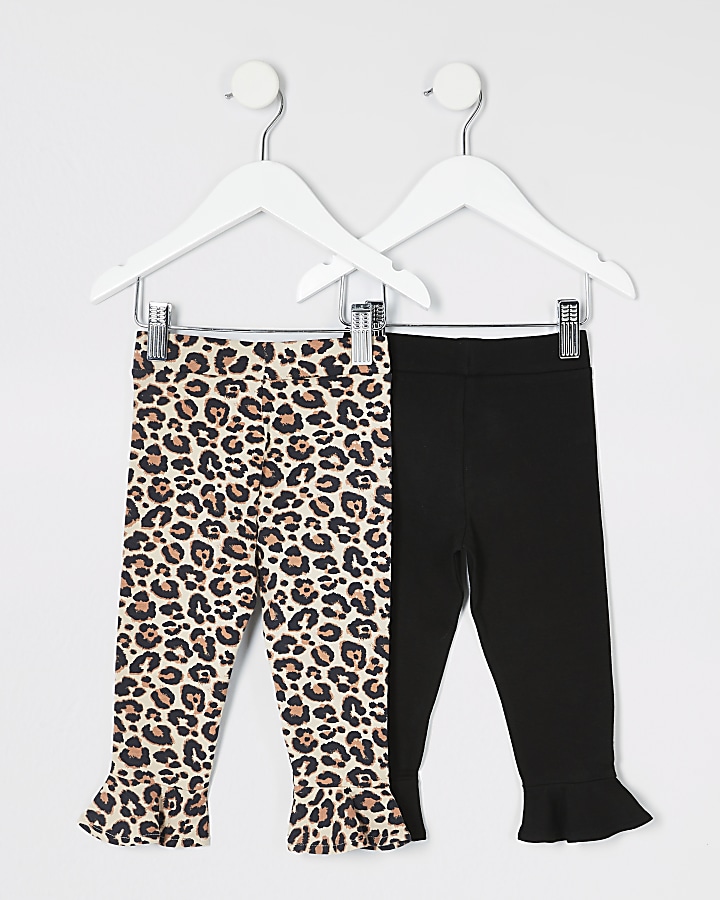 Mini girls 2 pack leopard flute hem leggings