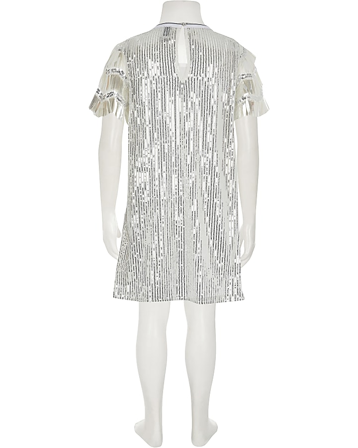 Girls silver sequin T-shirt dress