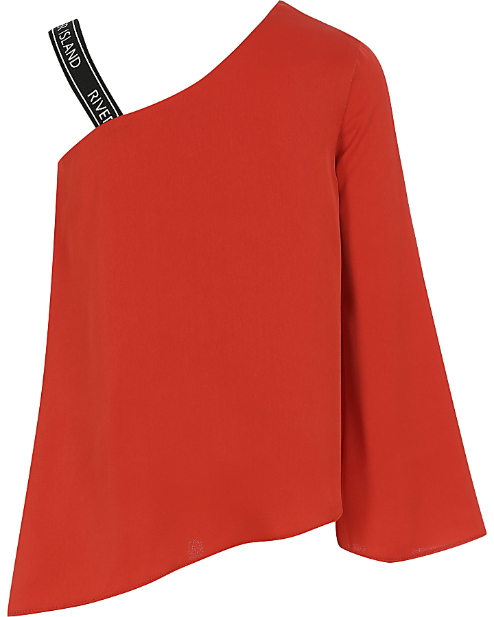 Girls red RI one shoulder top