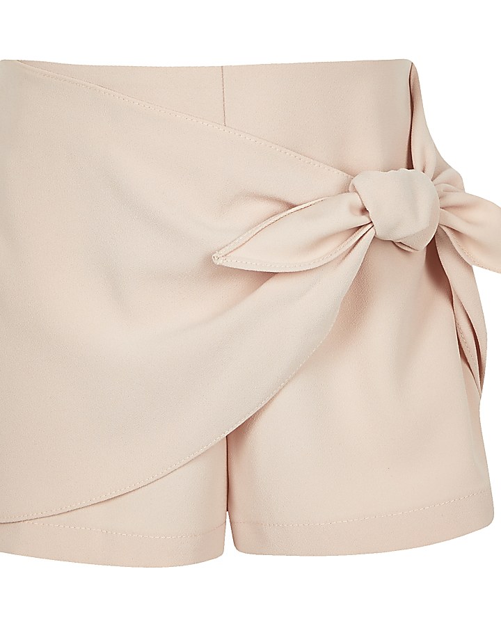 Girls pink bow front shorts