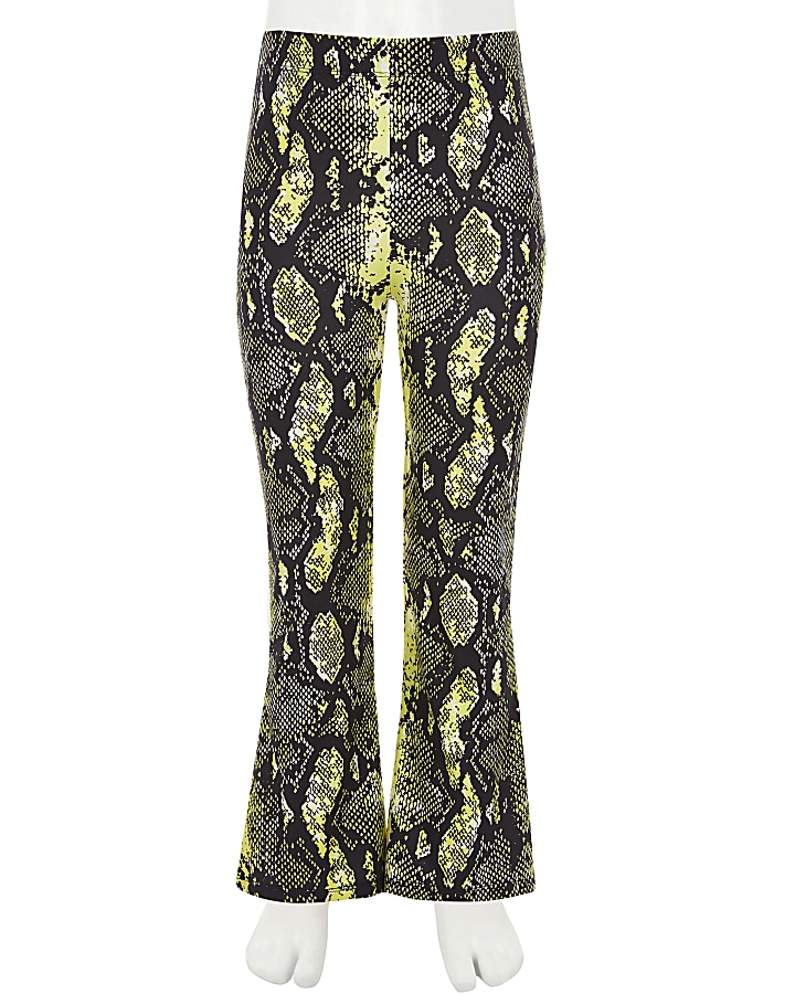 Girls yellow snake print flared trouser