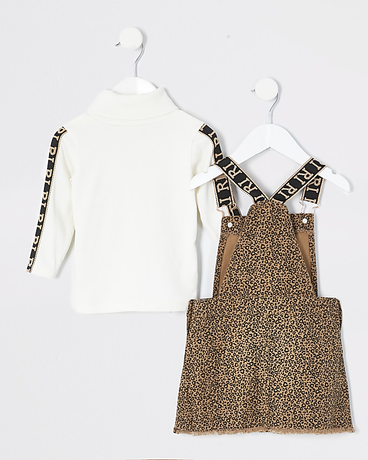 Mini girls brown leopard pinafore outfit
