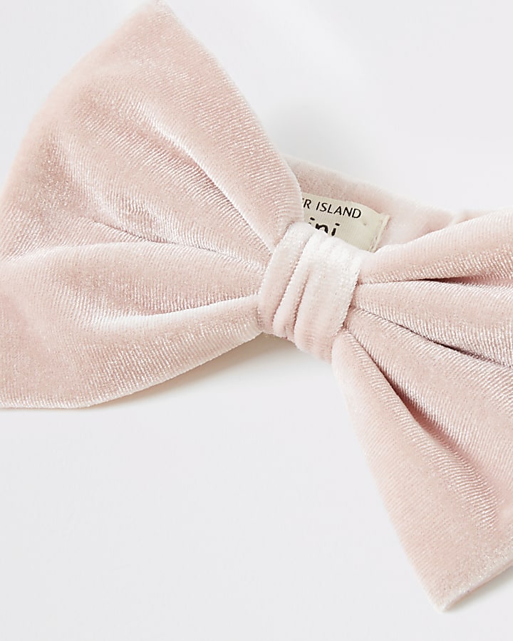 Baby pink velour bow headband