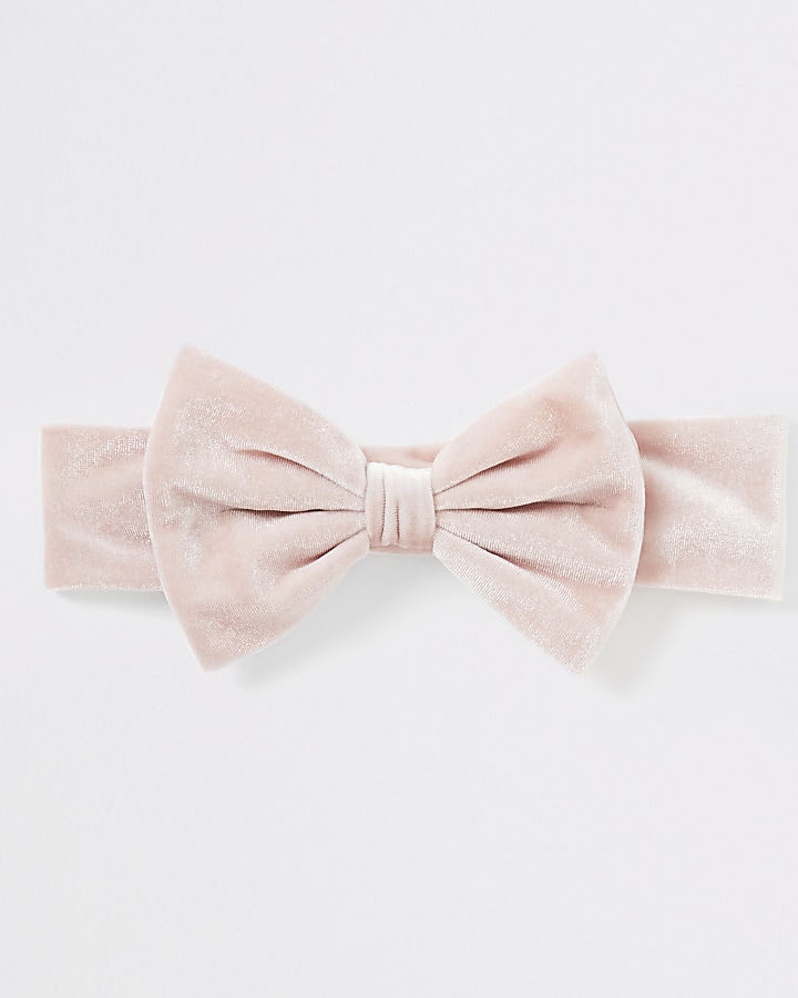 Baby pink velour bow headband