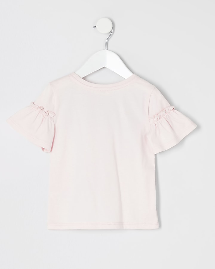 Mini girls pink sequin neck T-shirt