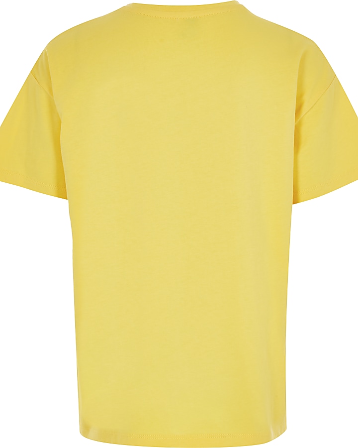 Girls yellow 'L'amour' diamante trim t-shirt