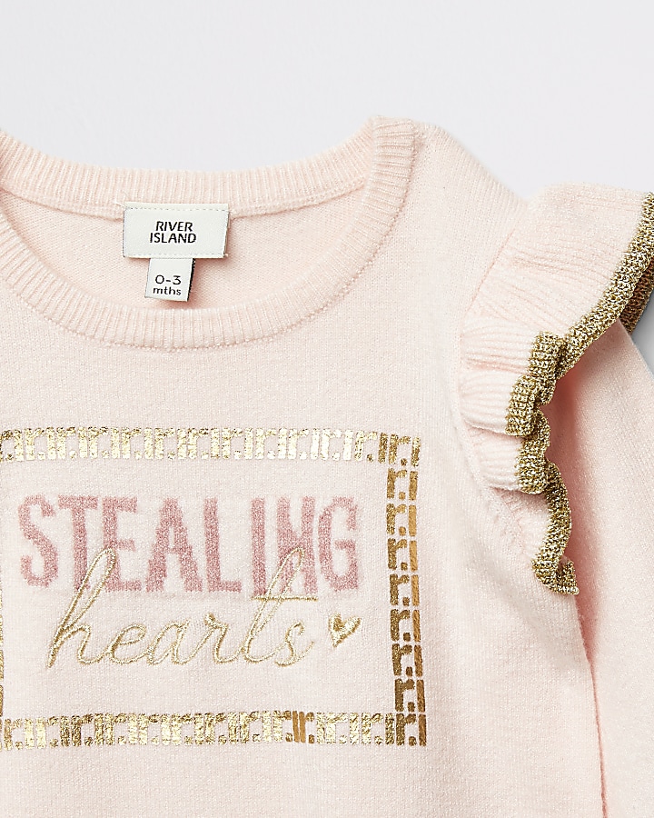 Baby pink 'Stealing hearts' knit baby grow