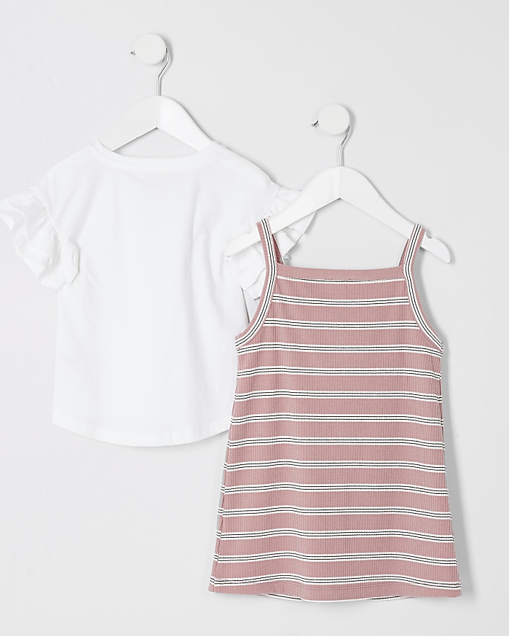Mini girls pink stripe cami dress outfit