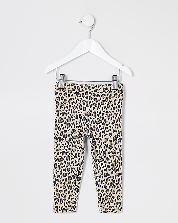 Mini girls brown leopard print leggings