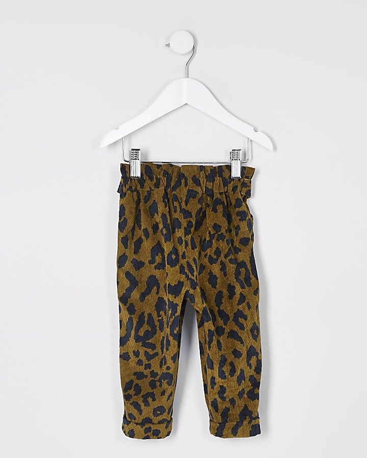 Mini girls leopard cord paperbag trousers