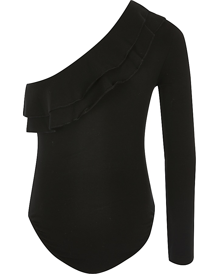 Girls black asymmetric one sleeve bodysuit