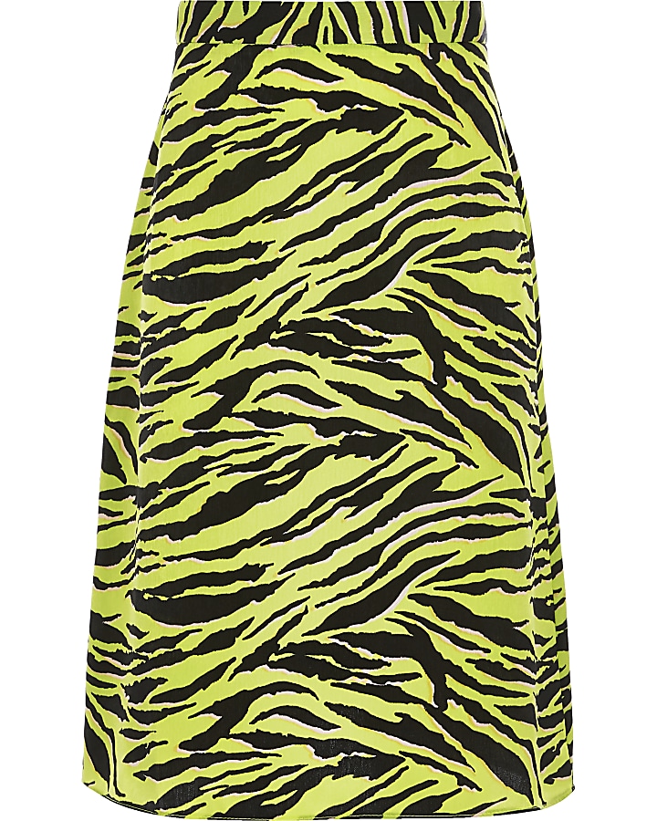 Girls yellow zebra print midi skirt