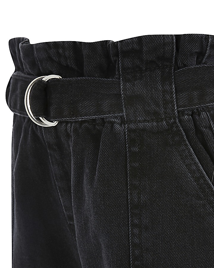 Girls black paperbag waist jeans