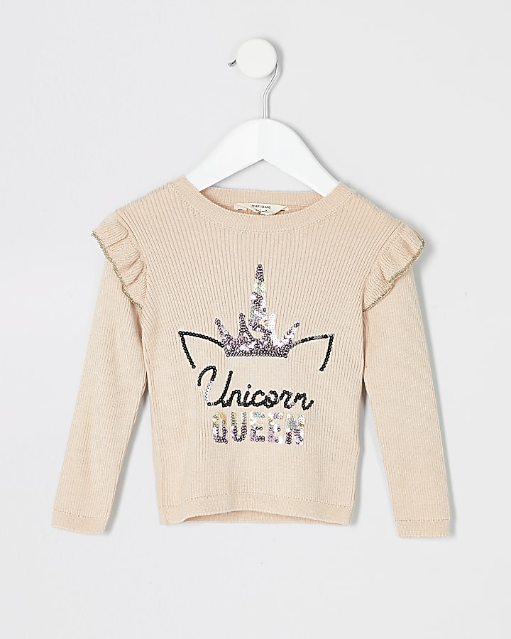 Mini girls pink 'Unicorn queen' sequin jumper